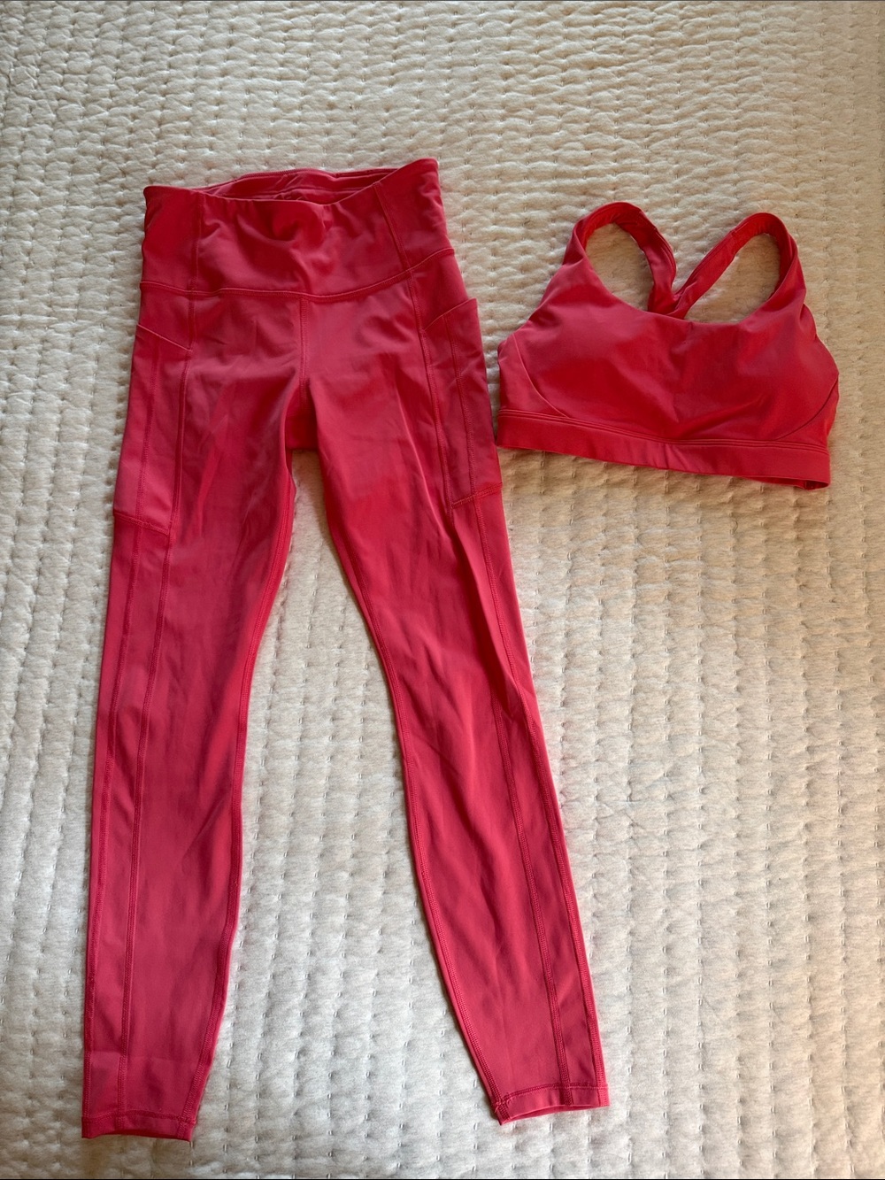 Women’s Athleta Ultimate Stash II High-Waist Pink PocketLegging & Sports Bra Set